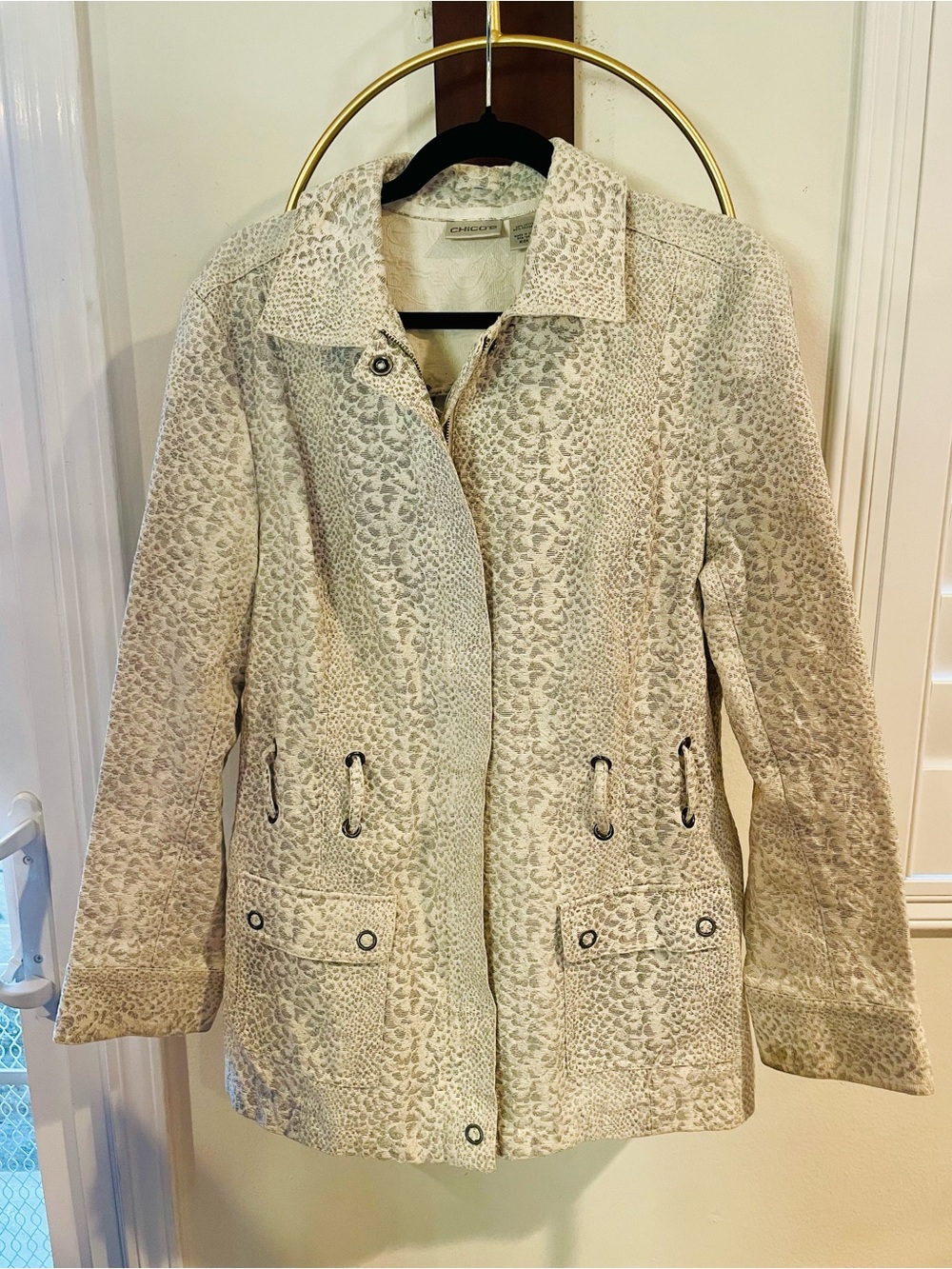 Chico's Neutral Taupe Printed Utility Jacket